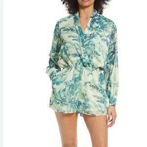 BTFL-Life Green Palm Tree Print Long Sleeve Lightweight Romper Women's Size XS